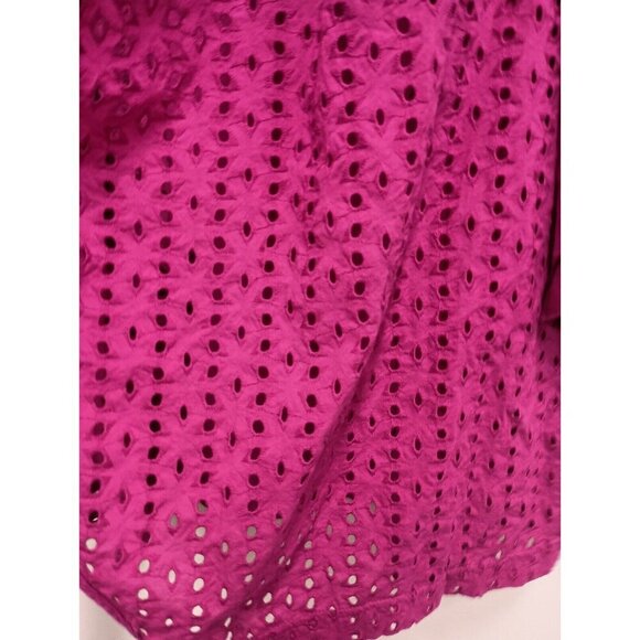 Catherines Womens 3/4 Sleeve Eyelet Cardigan Size 14/16 Magenta Pink Open Cotton - Picture 3 of 7